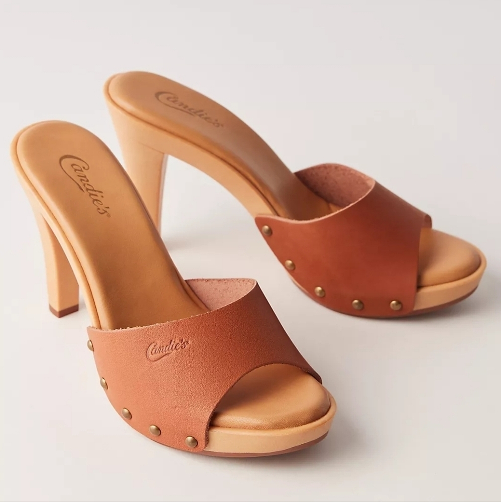 Candie's Heels Mules Emiliana Platform Sandal Clogs 9 Cognac